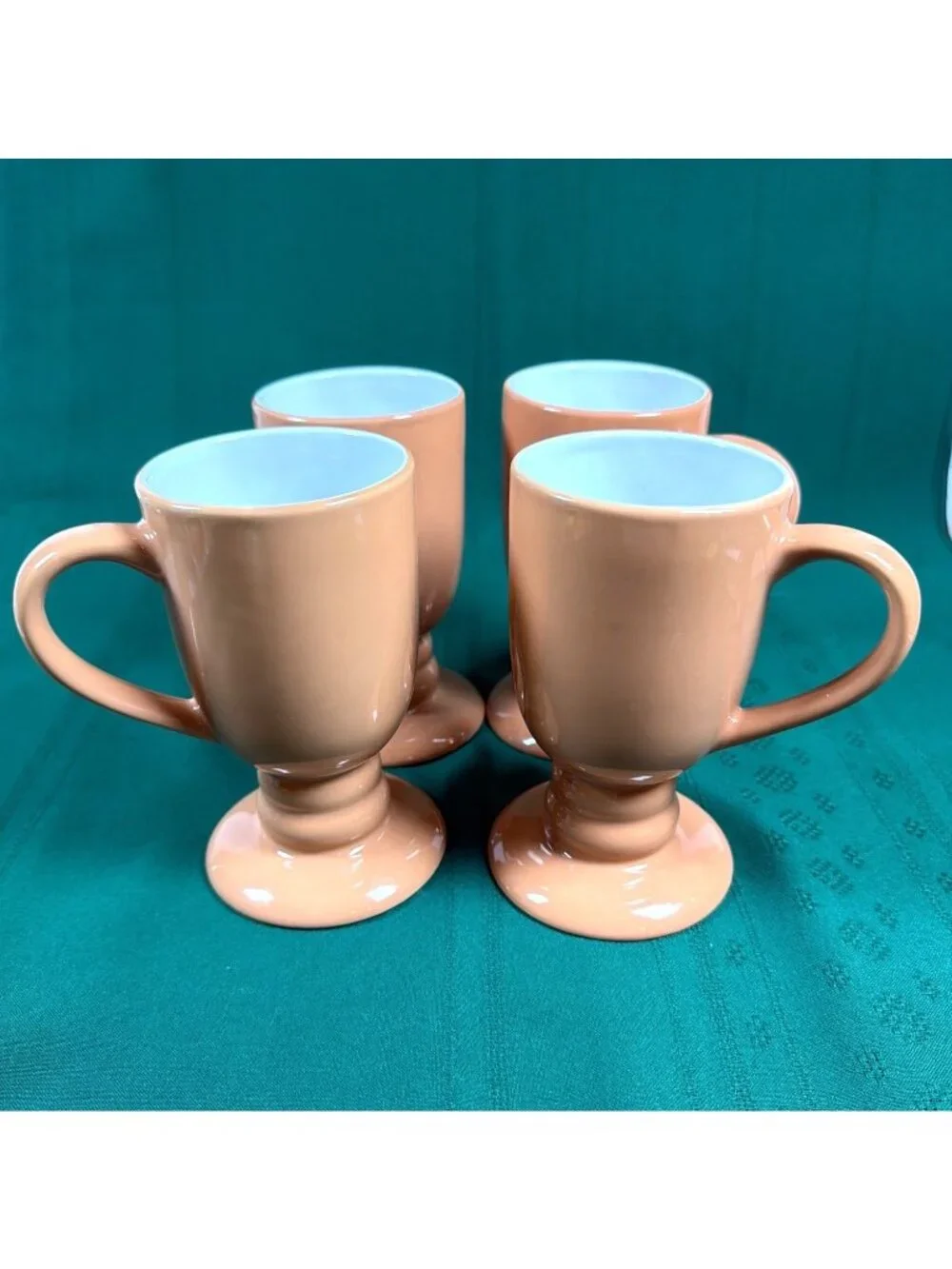 Vintage 80s Terracotta Footed Pedestal Coffee Mugs Set of 4 MCM Irish Coffee Cup